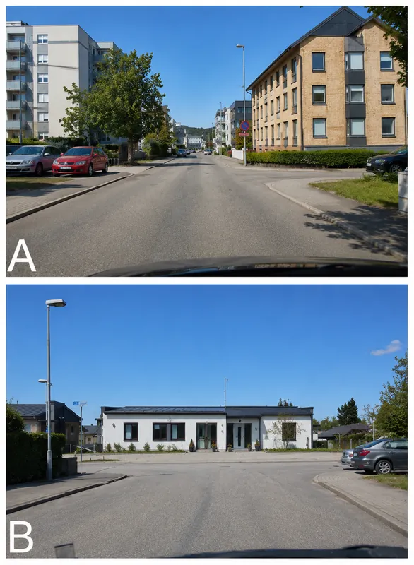 När du tittar på korsningarna A och B på bilderna, i vilken av dem måste du lämna företräde åt fordon som kommer från höger?