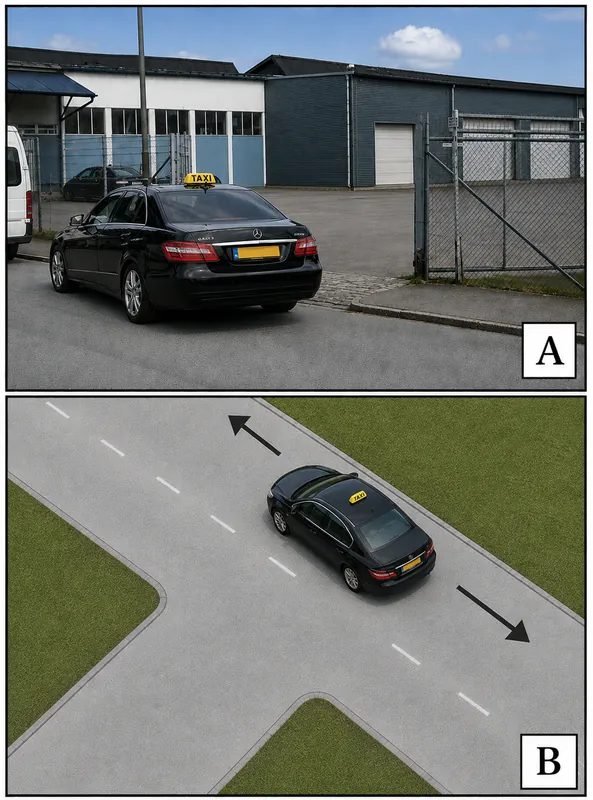 Med hänsyn till hur taxibilarna har stannat i situationerna A och B, vilken av dem har stannat på ett tillåtet sätt?
