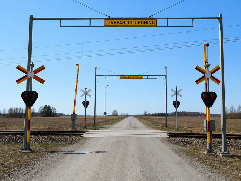 Du kommer fram till en järnvägsövergång precis efter att tåget har passerat. Bommarna är uppe, men den röda signalen lyser fortfarande. Får du köra över järnvägen?