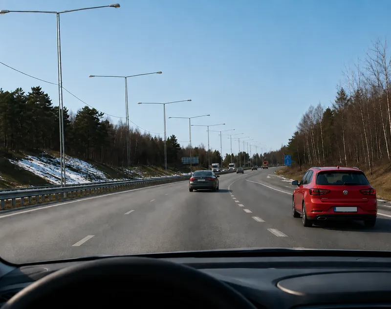 När du kör på motorvägen ser du ett fordon som försöker köra in på motorvägen via ett accelerationsfält. Hur bör du agera?
