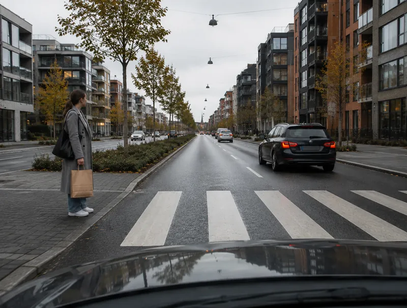 Du närmar dig ett övergångsställe och en person vill gå över vägen. Hur ska du agera?