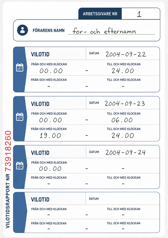 Du har fått ett taxiköruppdrag den 24 september mellan kl. 05.00 och 06.00. Med hänsyn till vilotiderna som är registrerade i tidboken, har du tillräcklig vila för att genomföra körningen?